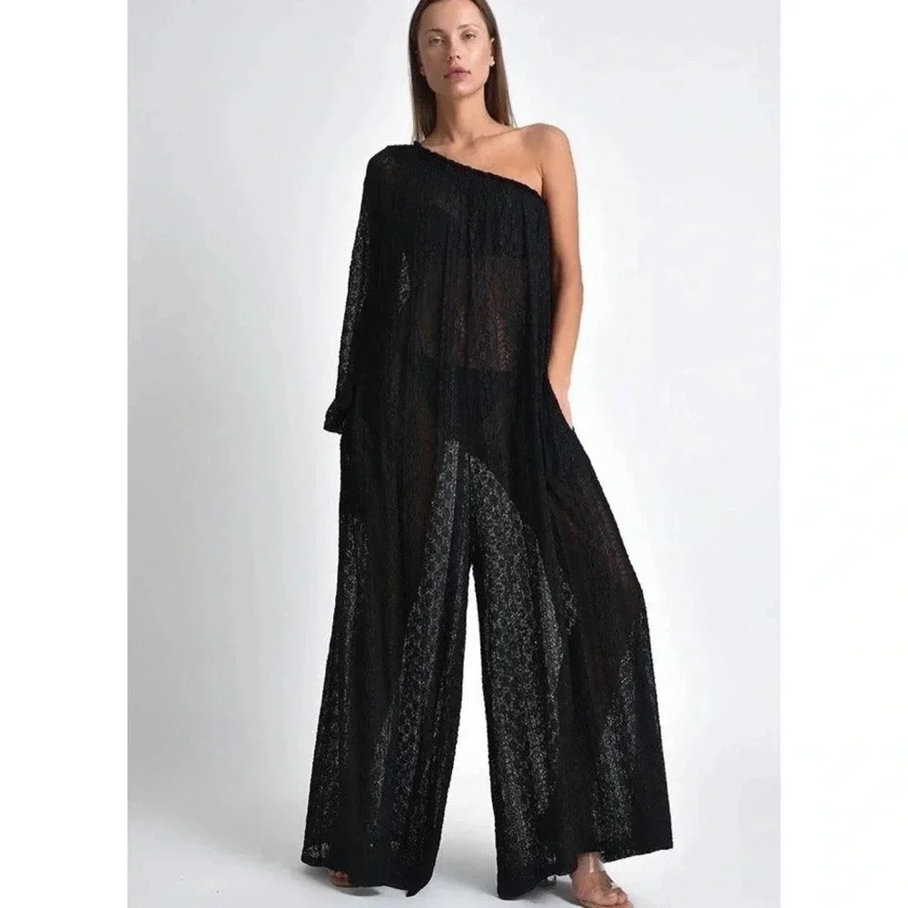NWT Free People Muche Muchette Valentino Lace Wide-Leg Jumpsuit Black